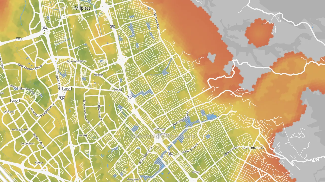 Bike Grade map of Berryessa, San Jose, CA