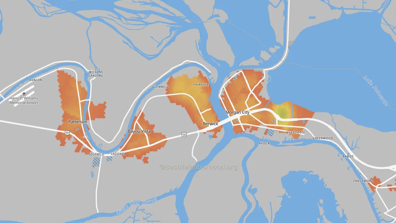 Bike Grade map of Berwick, LA