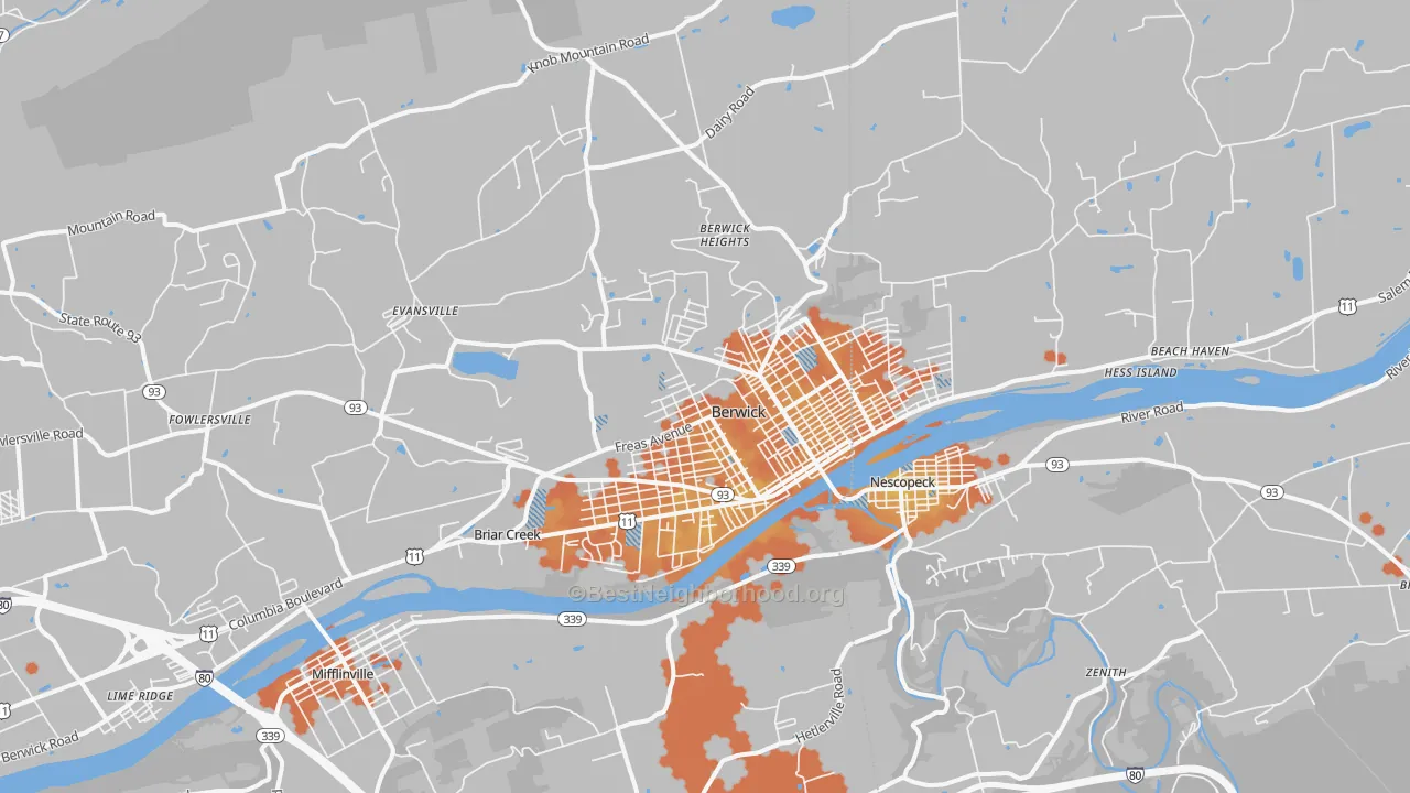 Bike Grade map of Berwick, PA