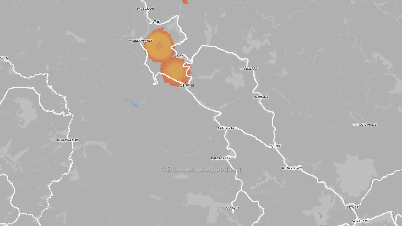 Bike Grade map of Berwind, WV