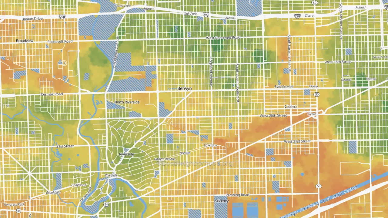 Bike Grade map of Berwyn, IL
