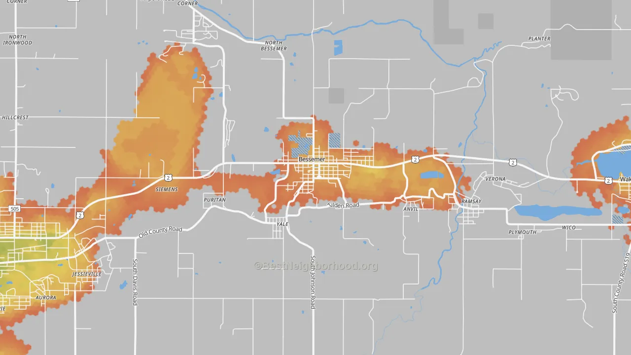 Bike Grade map of Bessemer, MI