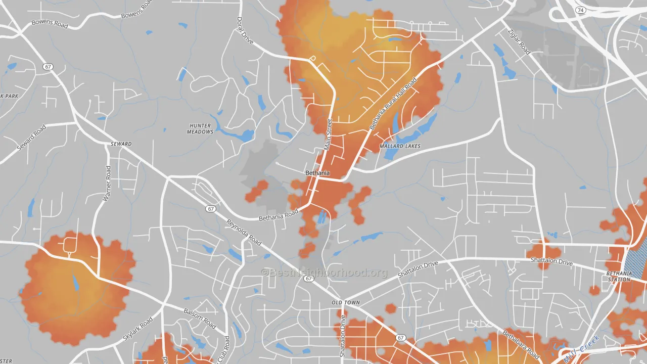 Bike Grade map of Bethania, NC
