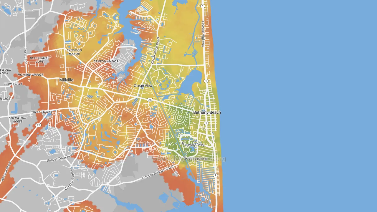Bike Grade map of Bethany Beach, DE