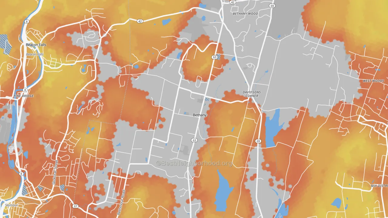 Bike Grade map of Bethany, CT