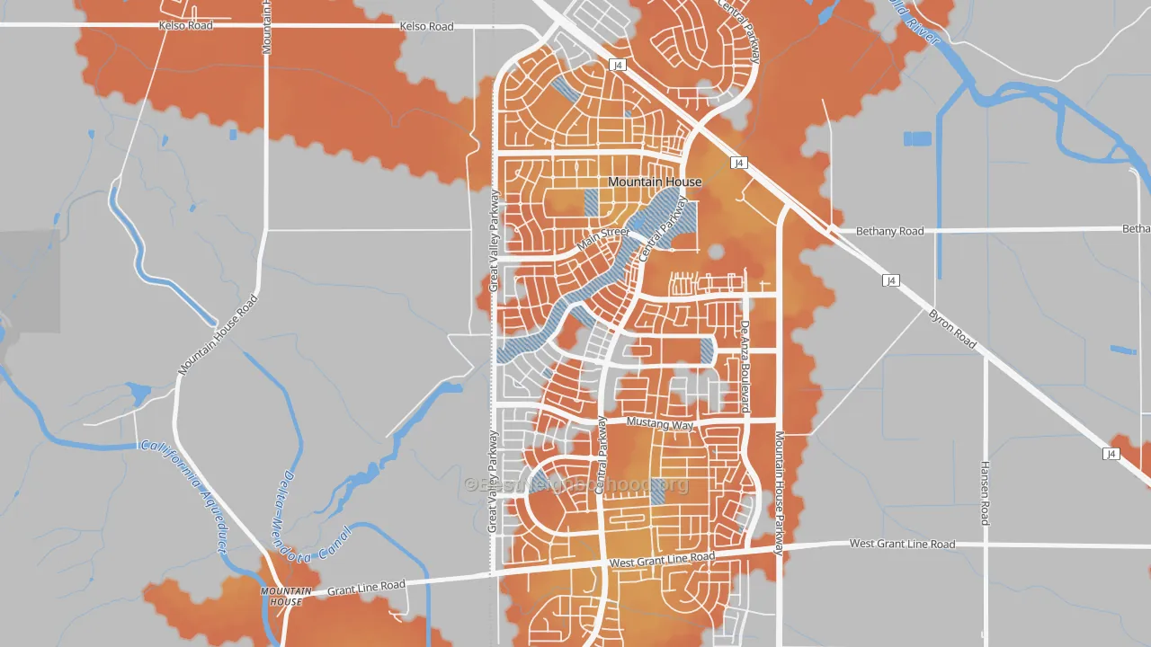 Bike Grade map of Bethany, Mountain House, CA