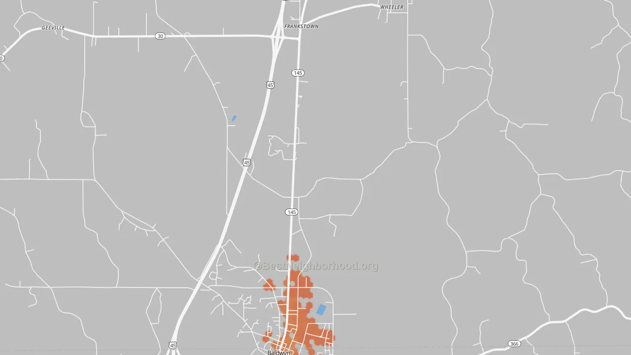Bike Grade map of Bethany, MS