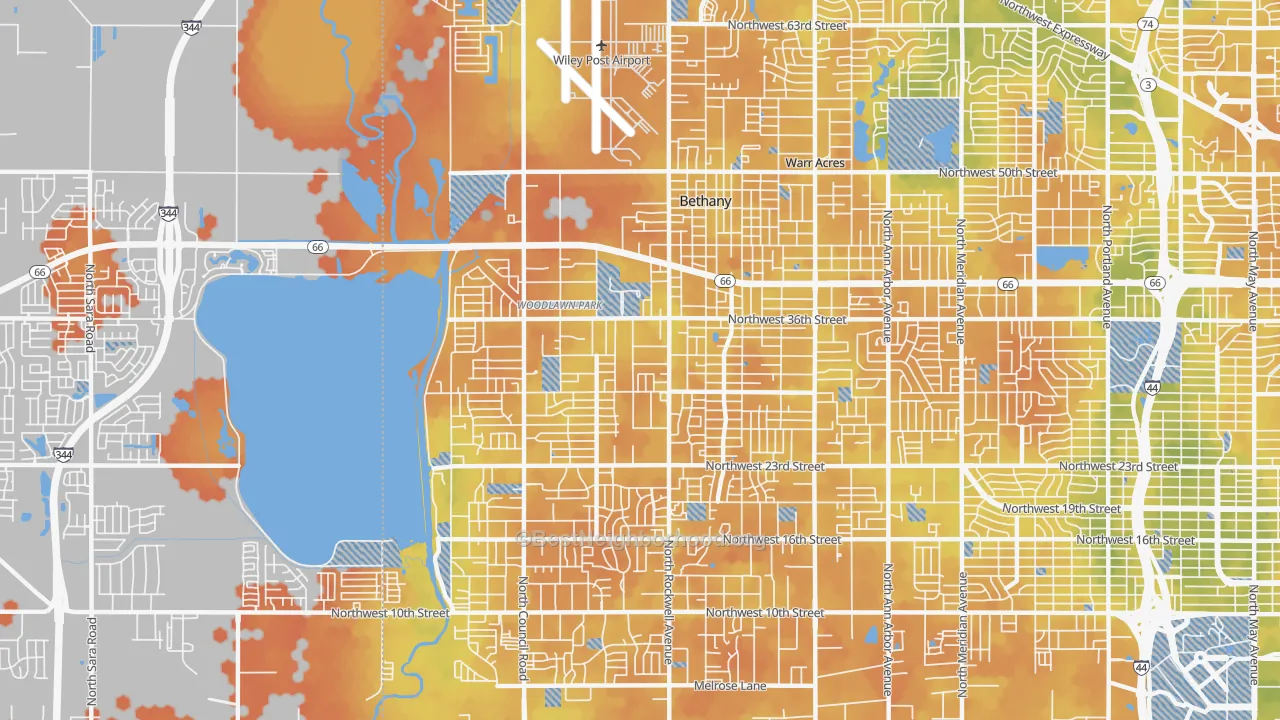 Bike Grade map of Bethany, OK