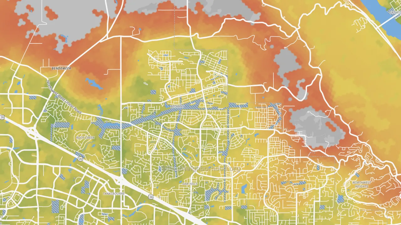 Bike Grade map of Bethany, OR