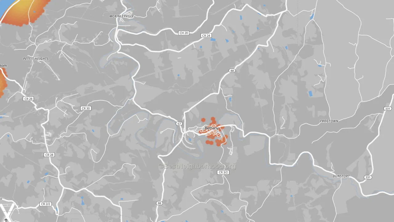 Bike Grade map of Bethany, WV