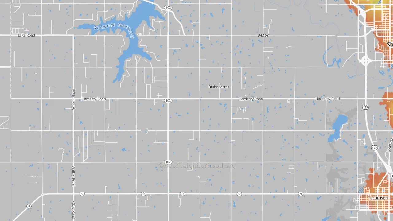 Bike Grade map of Bethel Acres, OK