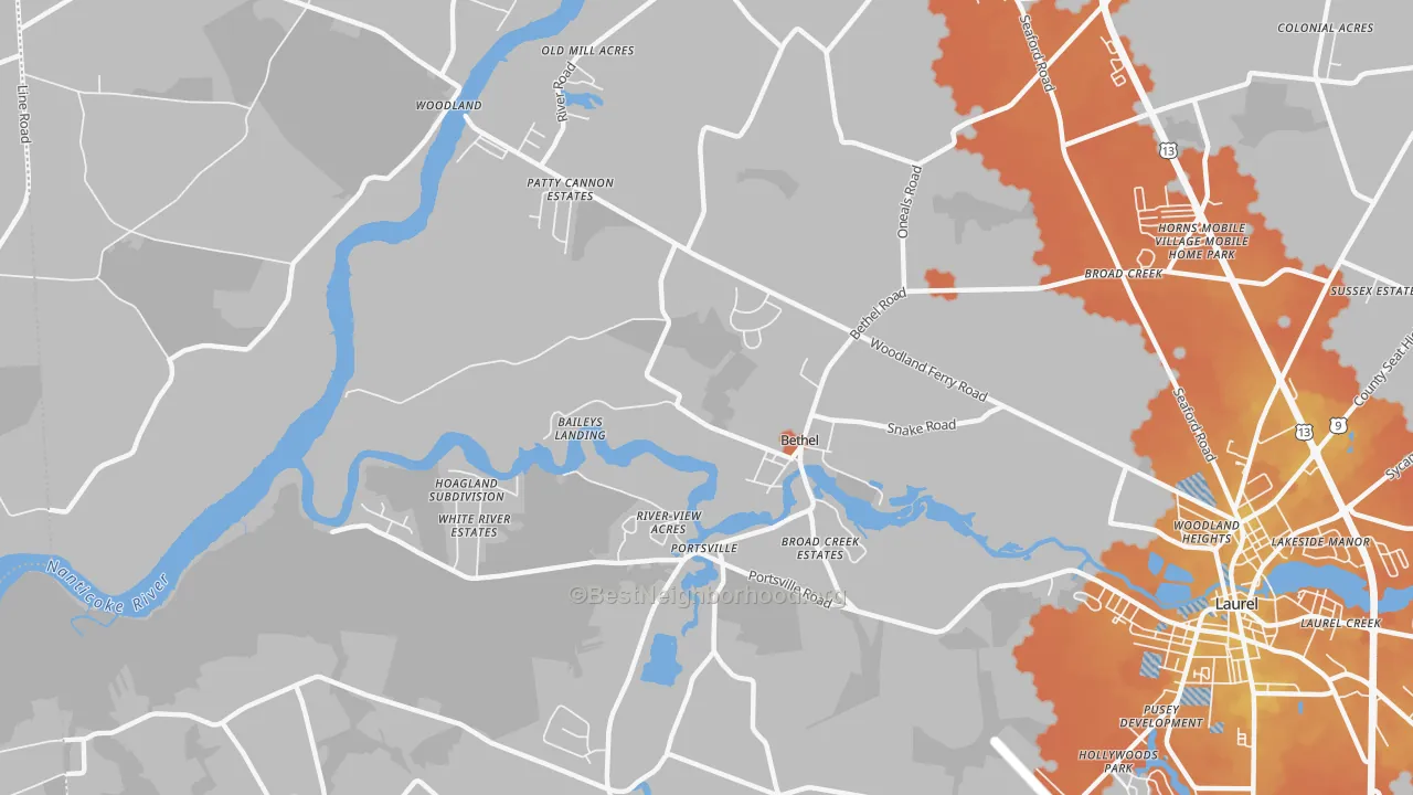 Bike Grade map of Bethel, DE