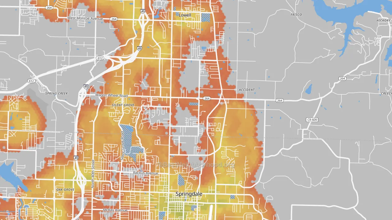 Bike Grade map of Bethel Heights, AR