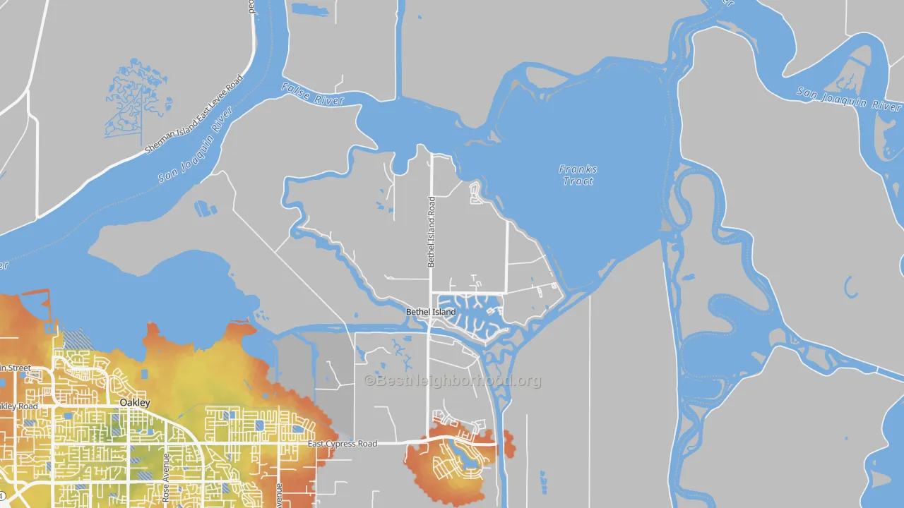 Bike Grade map of Bethel Island, CA