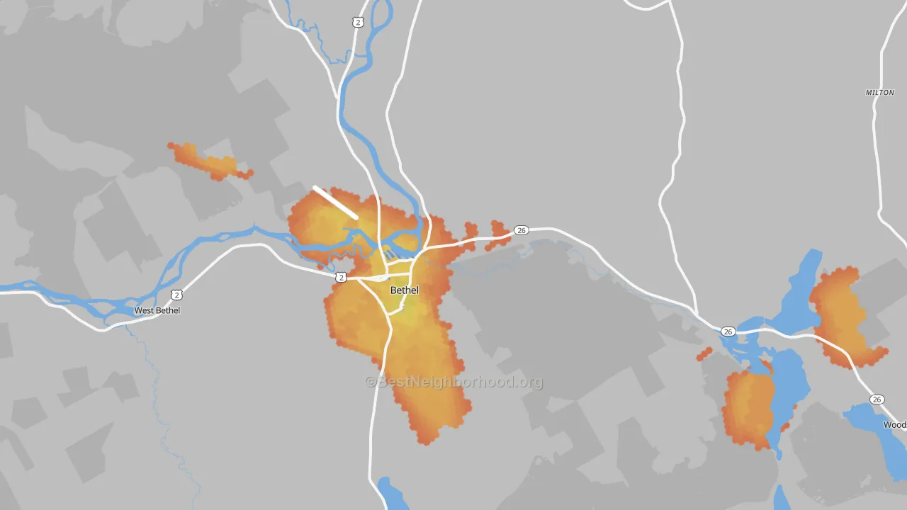 Bike Grade map of Bethel, ME
