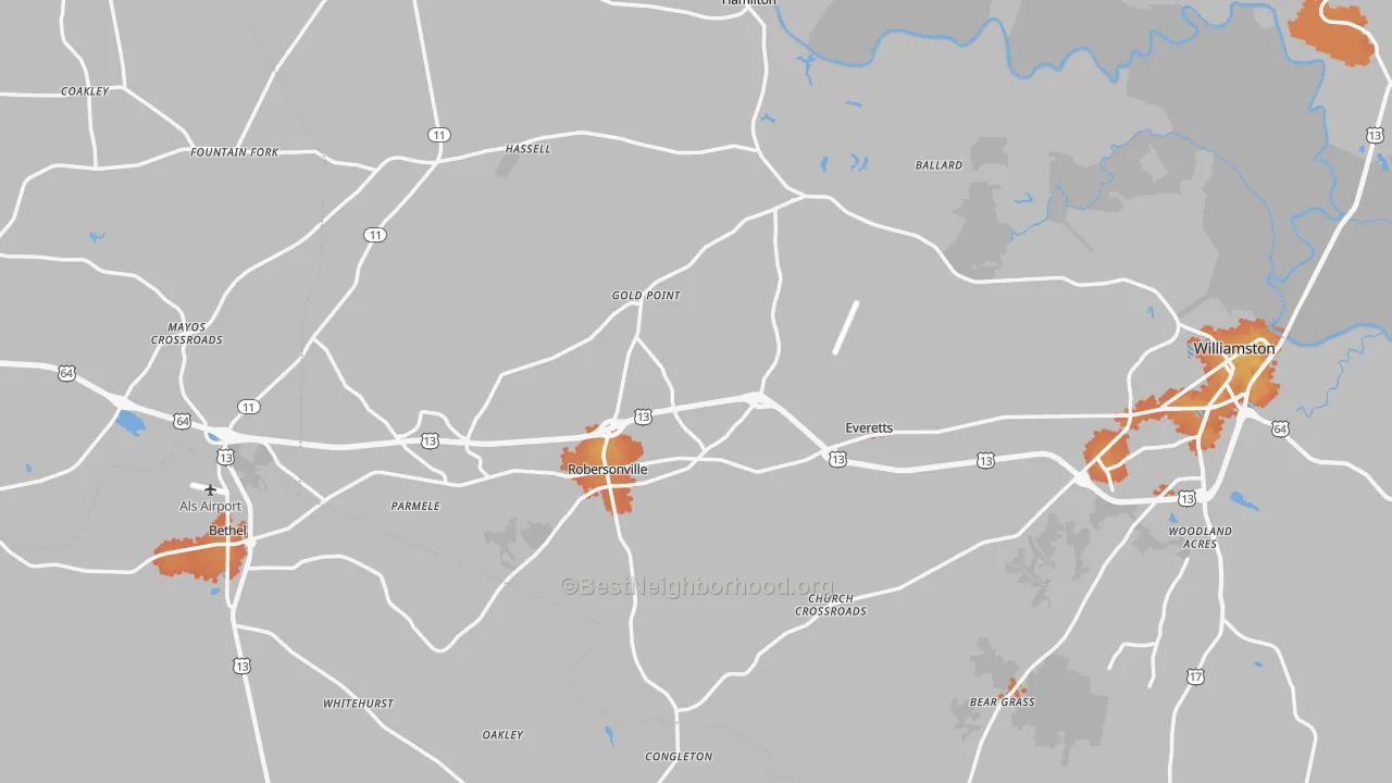Bike Grade map of Bethel, NC