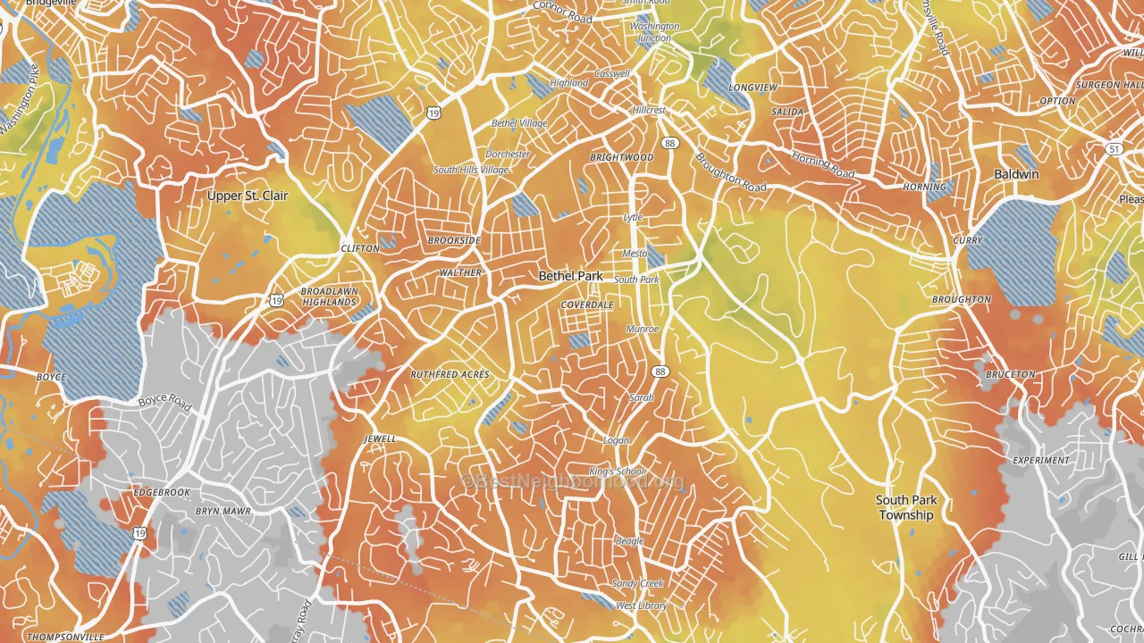 Bike Grade map of Bethel Park, PA
