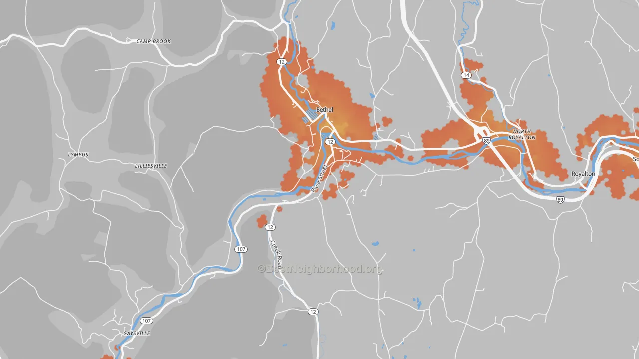 Bike Grade map of Bethel, VT