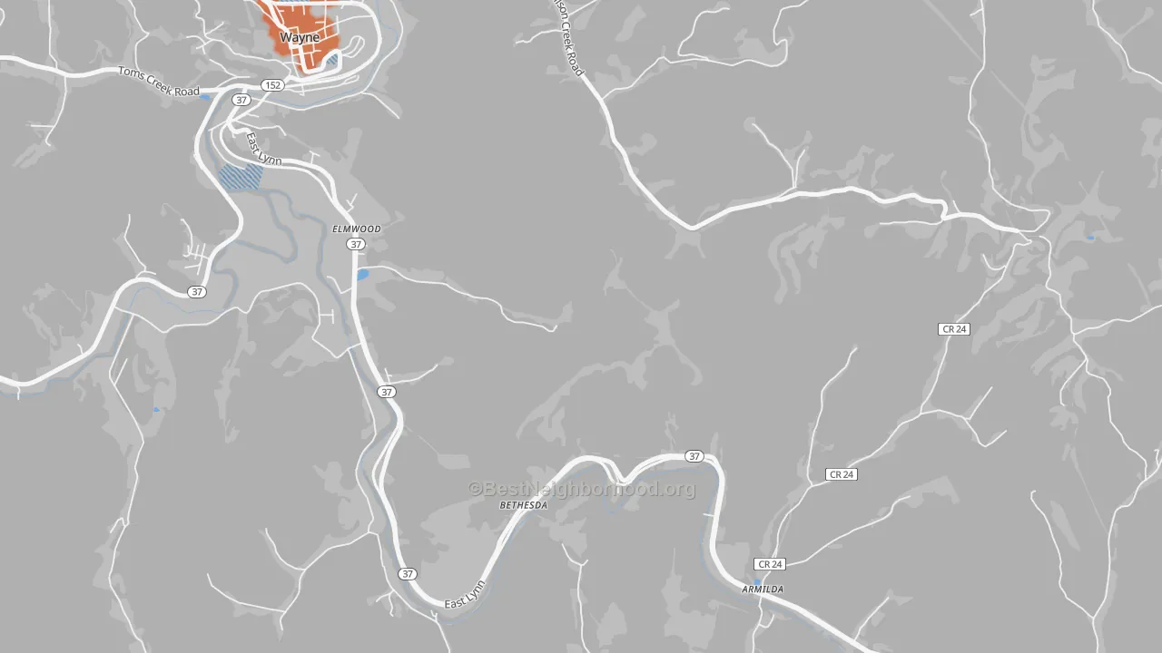 Bike Grade map of Bethesda, WV
