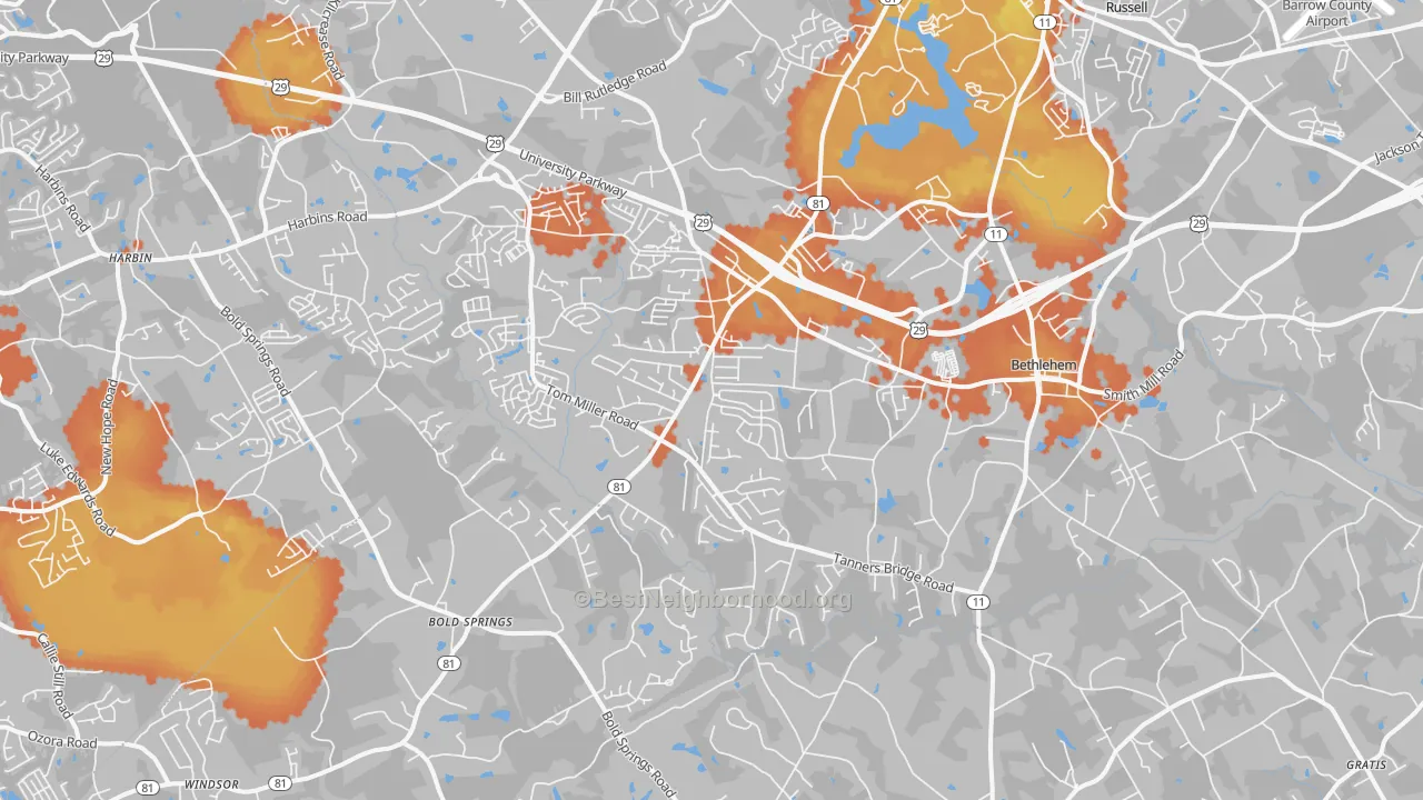 Bike Grade map of Bethlehem, GA