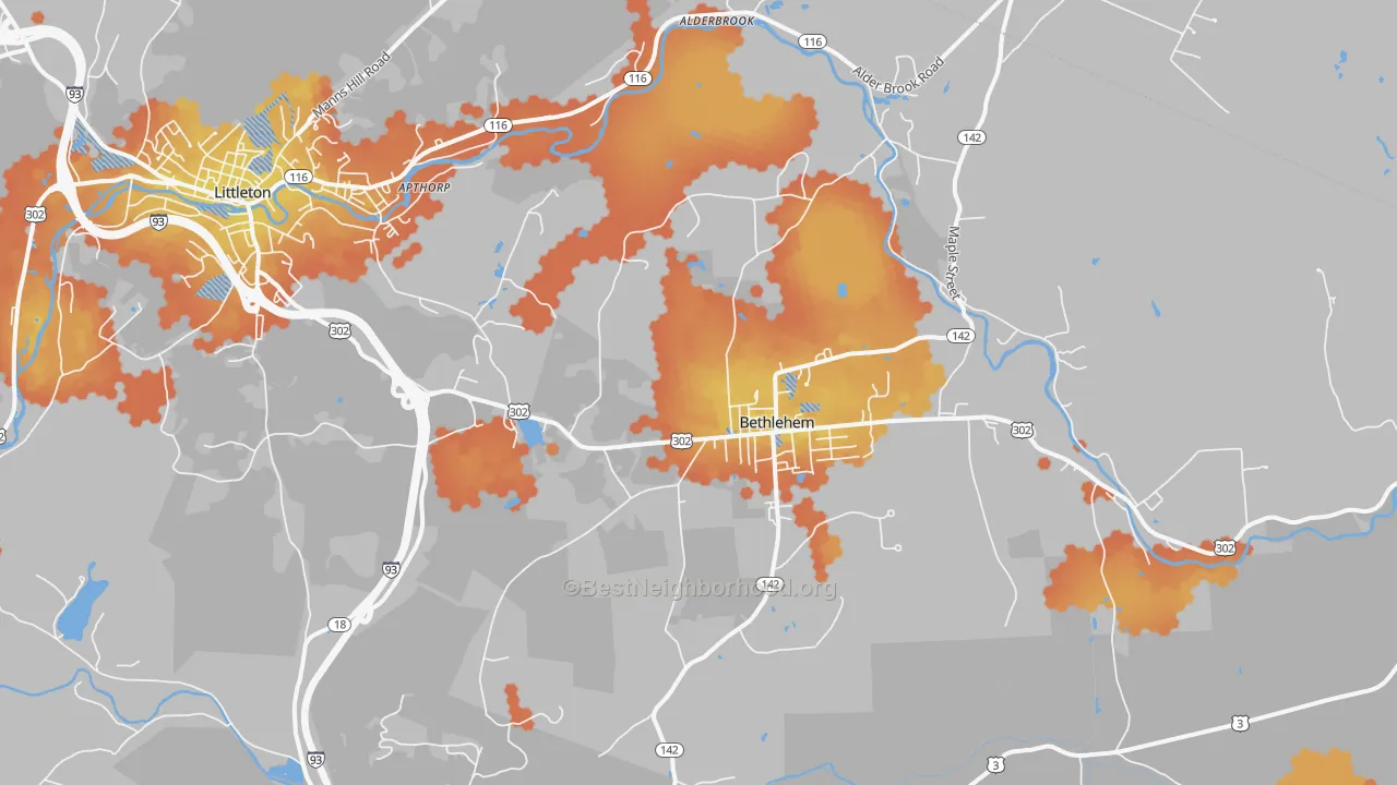 Bike Grade map of Bethlehem, NH