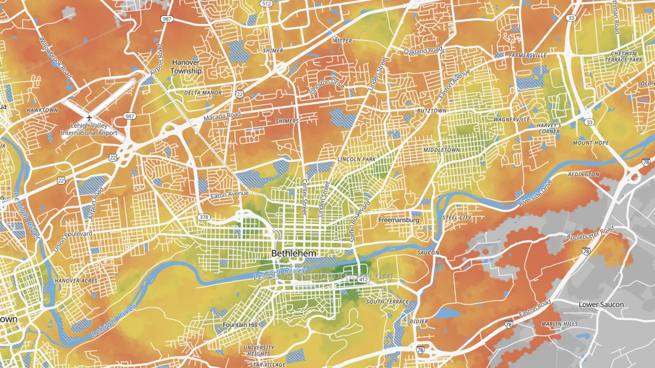 Bike Grade map of Bethlehem, PA