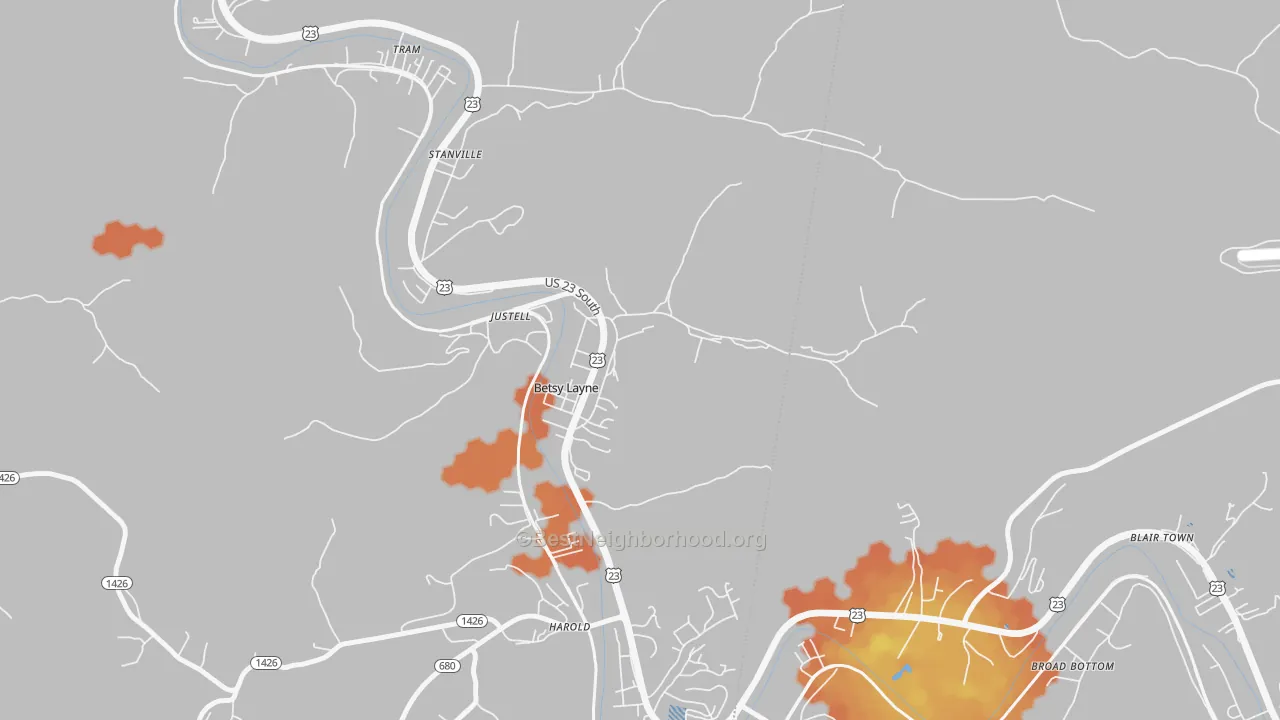 Bike Grade map of Betsy Layne, KY