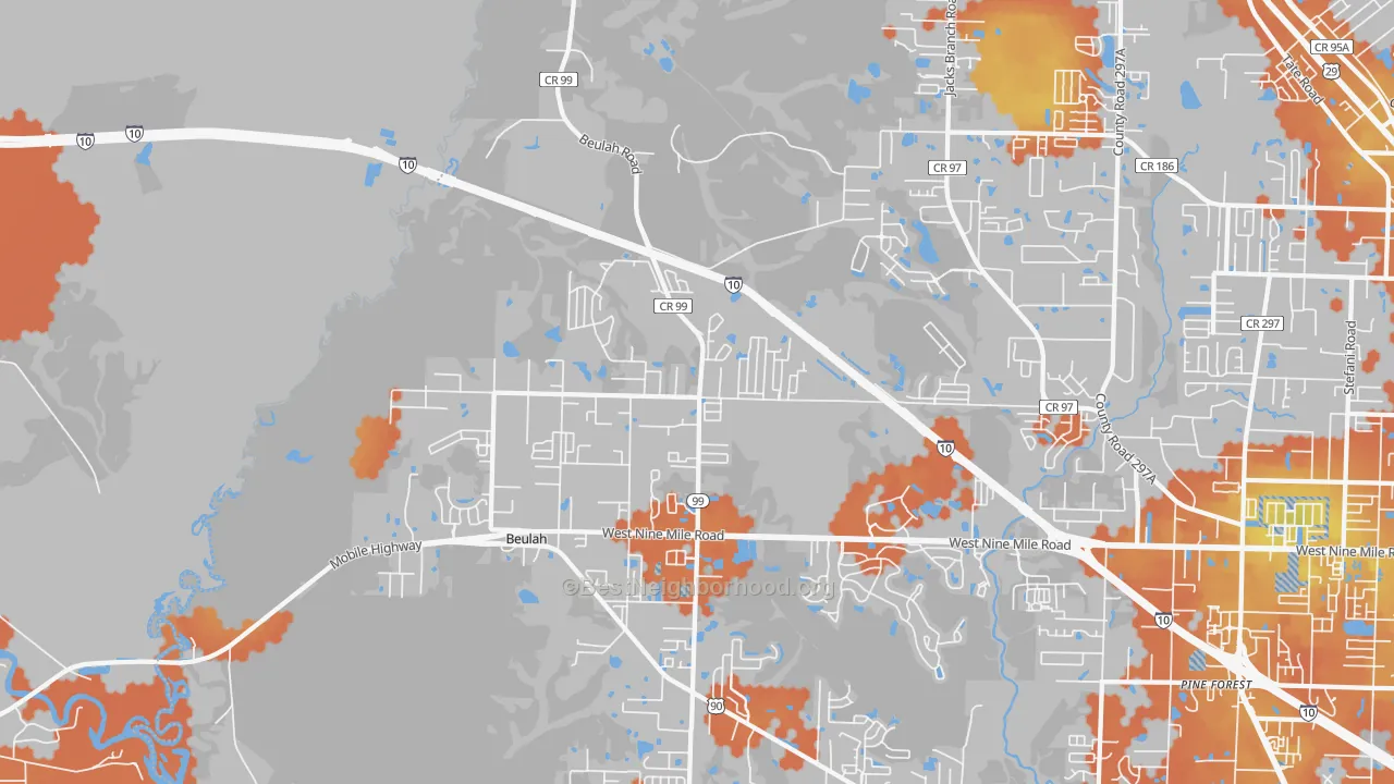 Bike Grade map of Beulah, FL