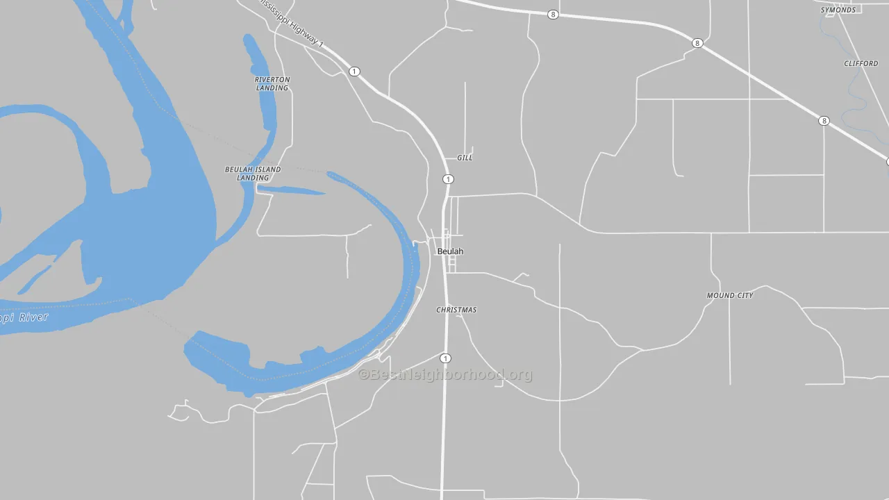 Bike Grade map of Beulah, MS