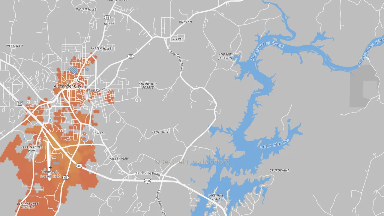 Bike Grade map of Bevelle, AL