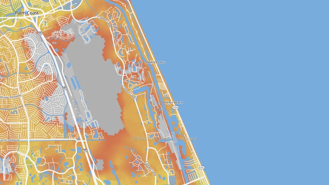 Bike Grade map of Beverly Beach, FL