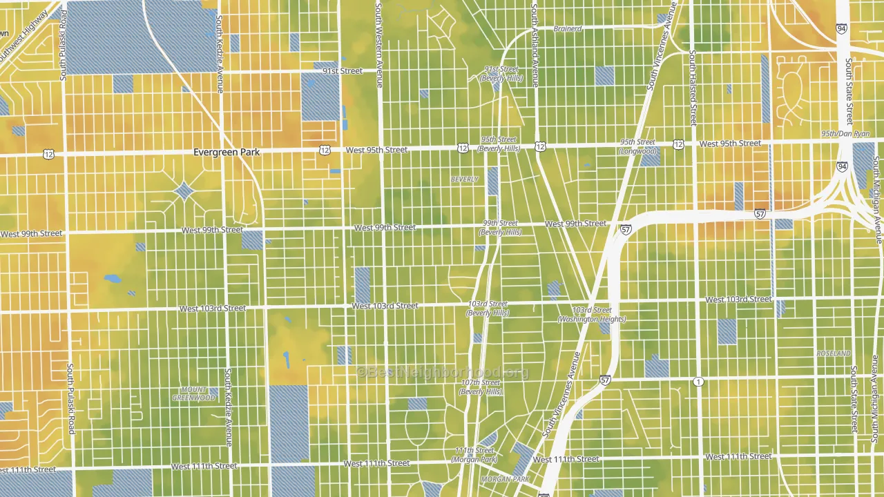 Bike Grade map of Beverly, Chicago, IL