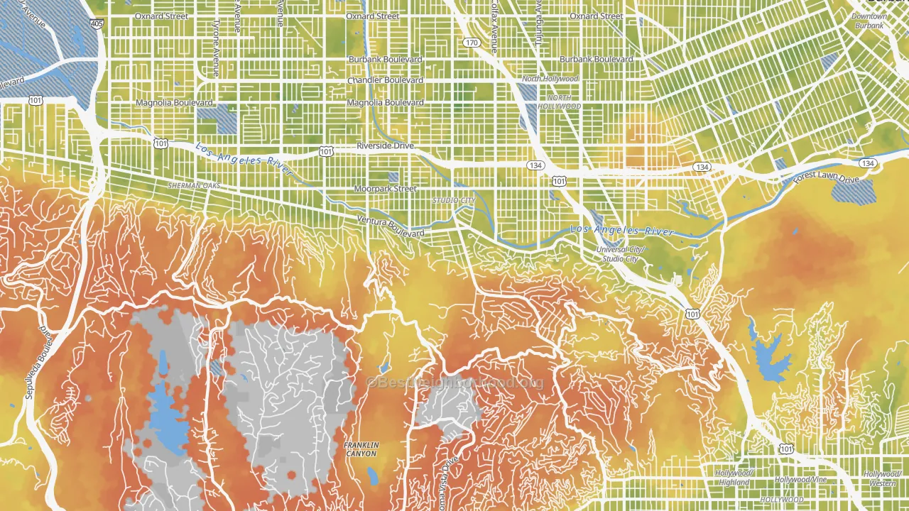 Bike Grade map of Beverly Glen, Studio City, CA