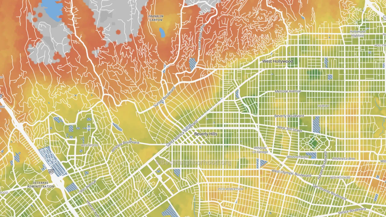 Bike Grade map of Beverly Hills, CA