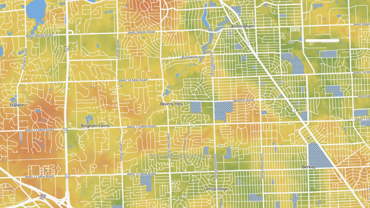 Bike Grade map of Beverly Hills, MI
