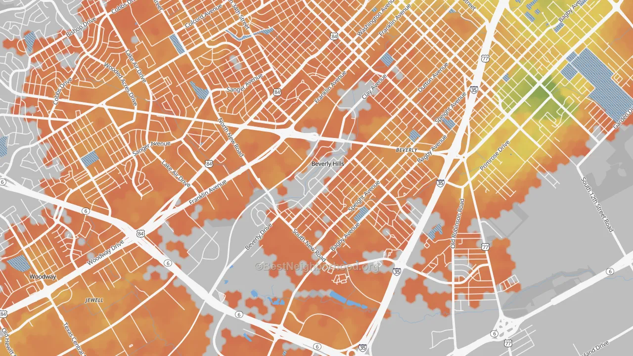 Bike Grade map of Beverly Hills, TX