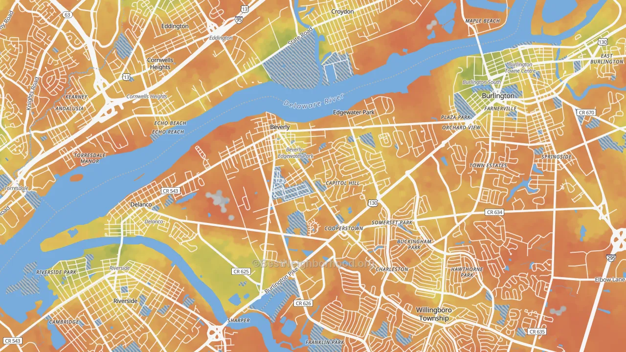 Bike Grade map of Beverly, NJ