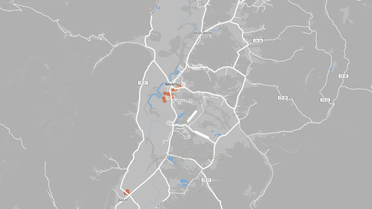 Bike Grade map of Beverly, WV