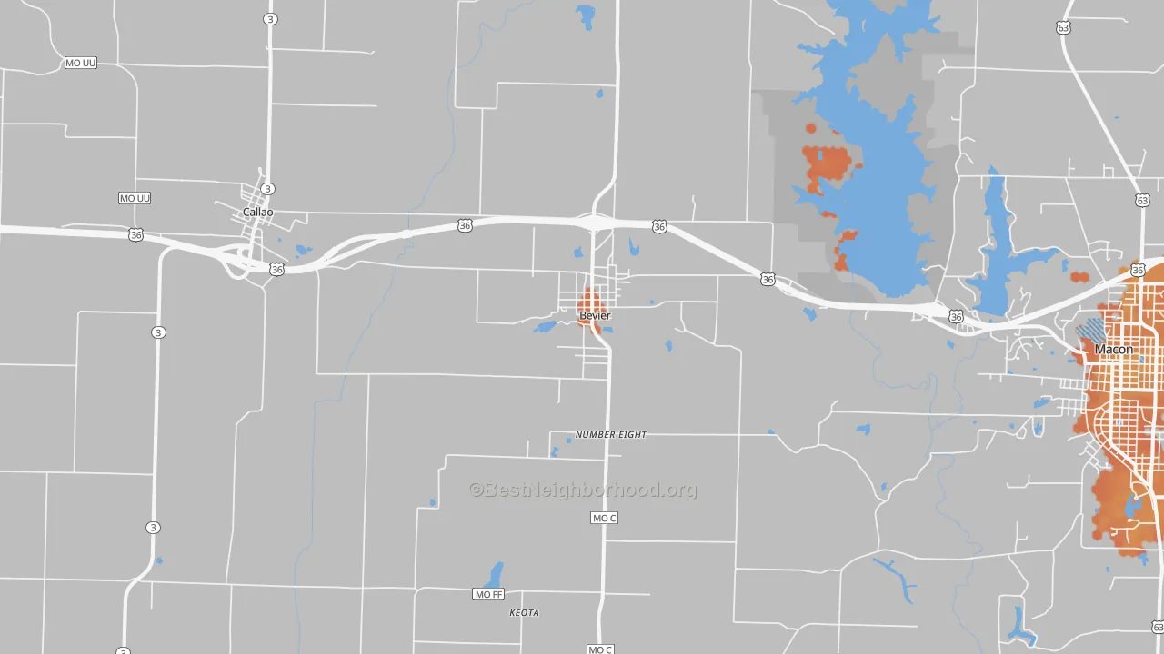 Bike Grade map of Bevier, MO
