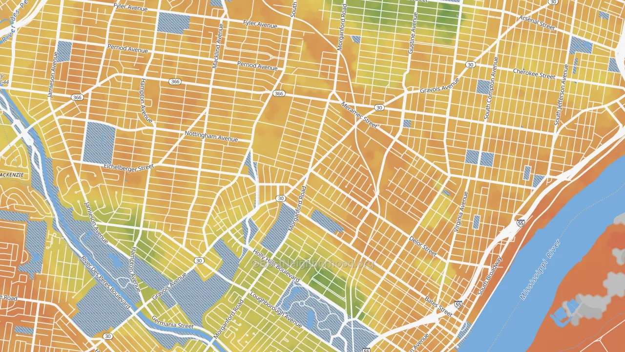 Bike Grade map of Bevo Mill, St. Louis, MO