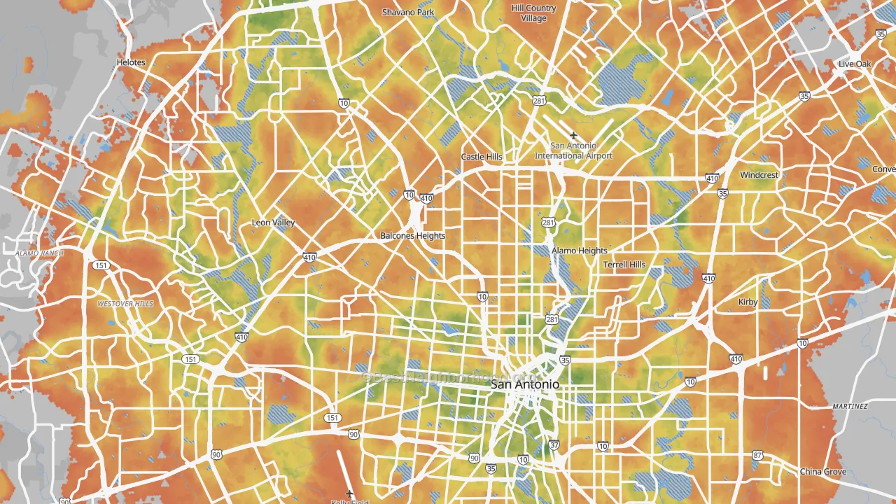 Bike Grade map of Bexar County, TX