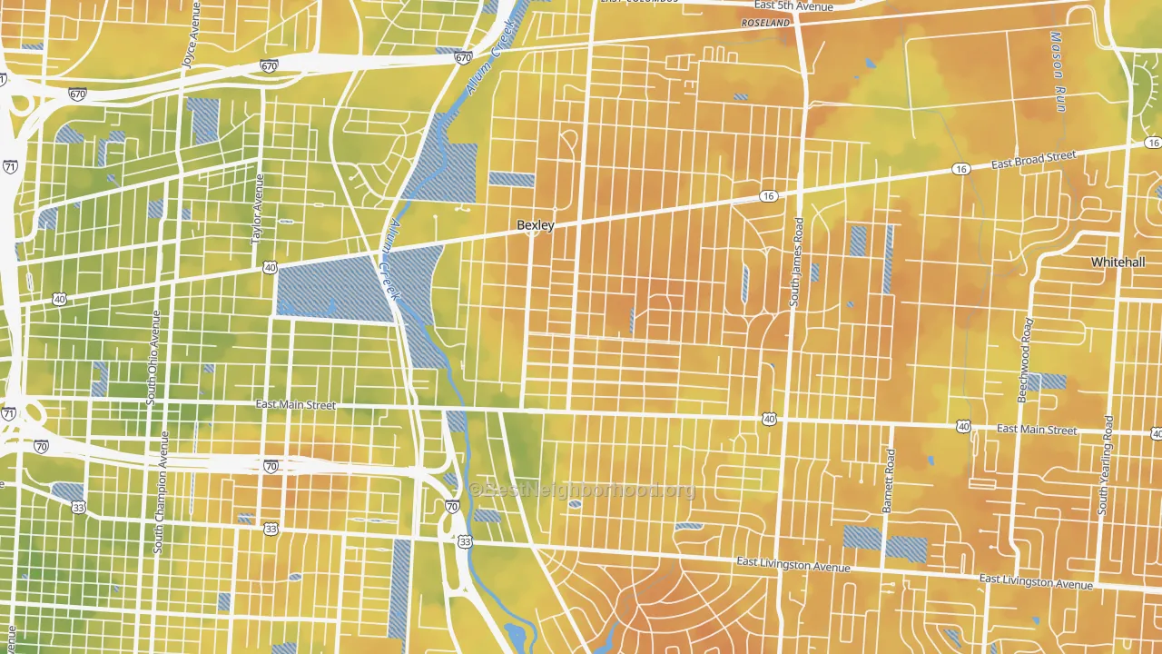 Bike Grade map of Bexley, OH