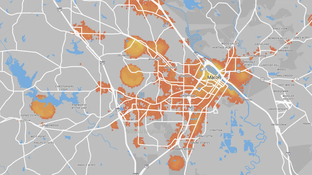 Bike Grade map of Bibb County, GA