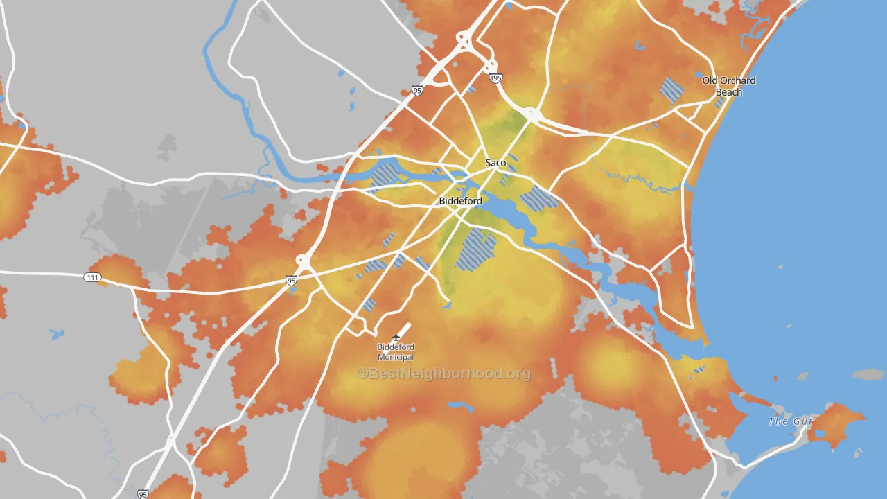 Bike Grade map of Biddeford, ME