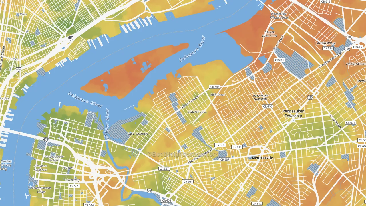 Bike Grade map of Biedeman, Camden, NJ