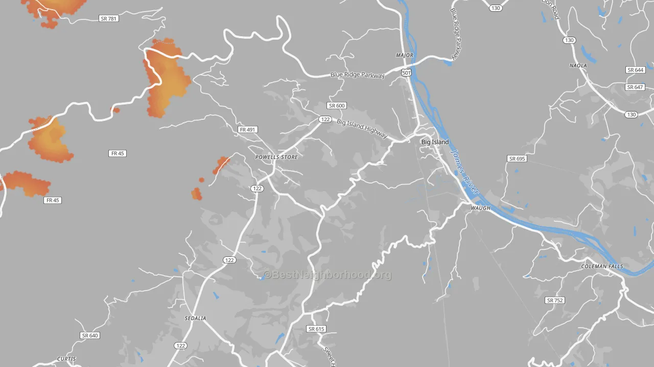 Bike Grade map of Big Island, VA