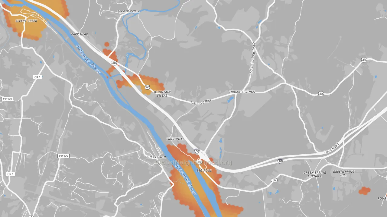 Bike Grade map of Big Pool, MD