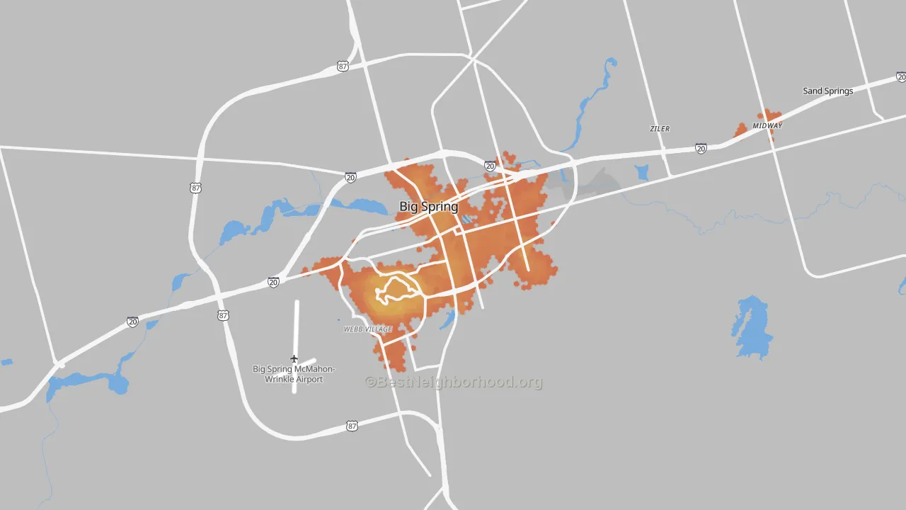 Bike Grade map of Big Spring, TX