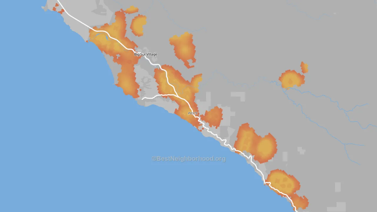 Bike Grade map of Big Sur, CA