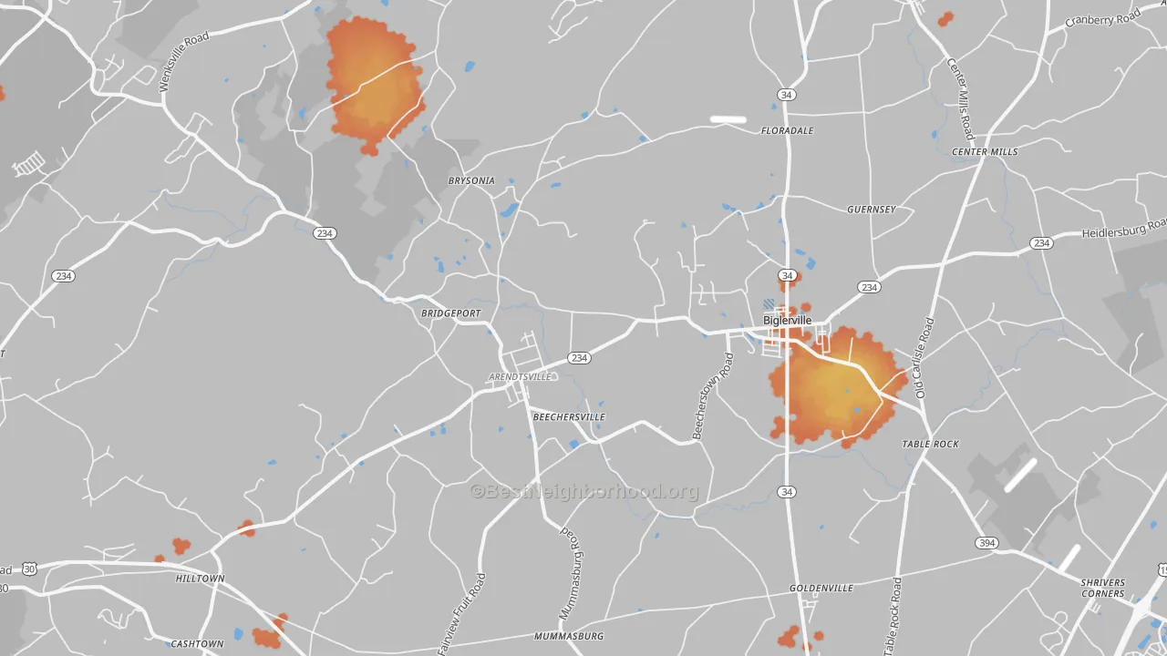 Bike Grade map of Biglerville, PA